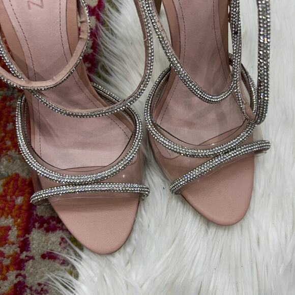 SCHUTZ Ankle Strap Leather Rhinestone Louise Embellished Strappy Sandal Heel 9.5 - Picture 3 of 9